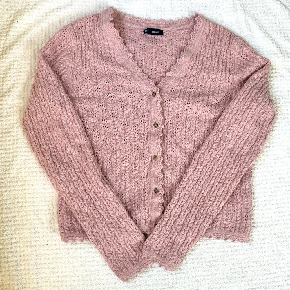 GAP Ballet Pink CashSoft Pointelle Cadigan - Size M